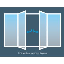 Porte-fenêtre PVC Ouverture à la Française 2 vantaux fixes latéraux