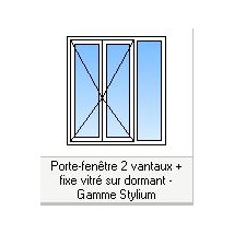 Porte-fenêtre Alu Ouverture à la Française 2 vantaux et 1 fixe vitré