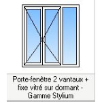 Porte-fenêtre Alu Ouverture à la Française 2 vantaux et 1 fixe vitré