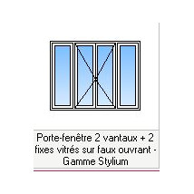 Porte-fenêtre Alu Ouverture à la Française 2 vantaux et 2 fixes vitrés
